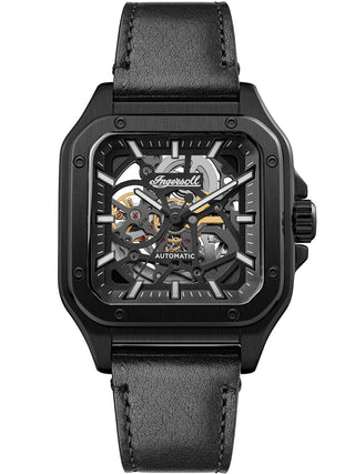 Front view of Ingersoll 1892 I14504 Black Leather Unisex Watch on white background