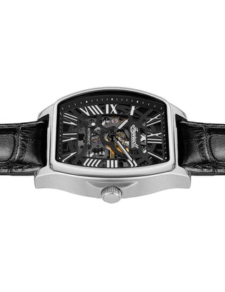 Angle shot of Ingersoll 1892 I14202 Black Leather Unisex Watch on white background