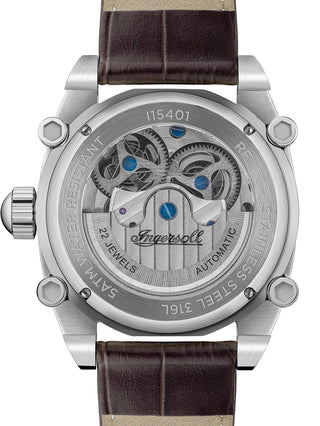 Angle shot of Ingersoll 1892 I15401 Silver Dial Brown Leather Unisex Watch on white background