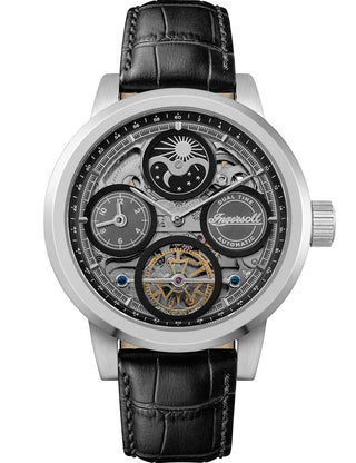 Front view of Ingersoll 1892 I16001 Black Leather Unisex Watch on white background