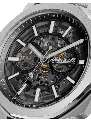 Angle shot of Ingersoll 1892 I16401 Black Leather Unisex Watch on white background