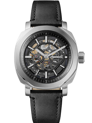 Front view of Ingersoll 1892 I16401 Black Leather Unisex Watch on white background