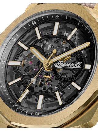 Angle shot of Ingersoll 1892 I16402 Black Dial Brown Leather Unisex Watch on white background
