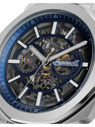 Angle shot of Ingersoll 1892 I16403 Blue Dial Silver Stainless Steel Unisex Watch on white background