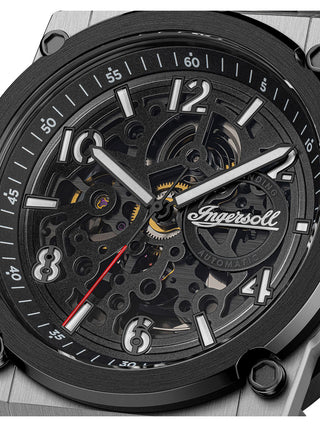 Angle shot of Ingersoll 1892 I16601 Black Dial Silver Stainless Steel Unisex Watch on white background