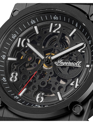 Angle shot of Ingersoll 1892 I16602 Black Leather Unisex Watch on white background