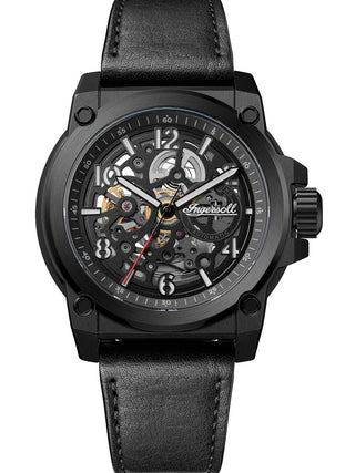 Front view of Ingersoll 1892 I16602 Black Leather Unisex Watch on white background