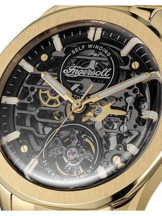 Angle shot of Ingersoll 1892 I16702 Black Dial Gold Stainless Steel Unisex Watch on white background