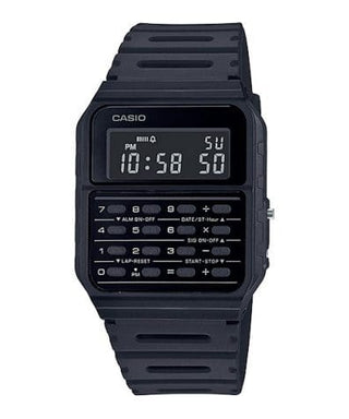 Front view of Casio Databank CA-53WF-1B Black Resin Unisex Watch on white background