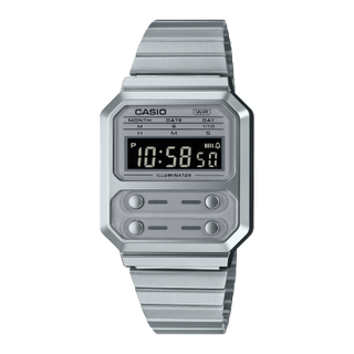 Front view of Casio A100WE-7B Mens Watch on white background