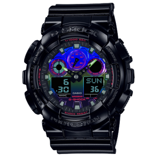 Front view of Casio G-Shock GA-100RGB-1A Mens Watch on white background