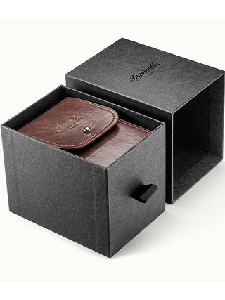 Angle shot of Ingersoll 1892 I16402 Black Dial Brown Leather Unisex Watch on white background