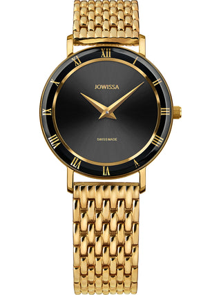 Front view of Jowissa J2.288.M Black Dial Gold Stainless Steel Womens Watch on white background