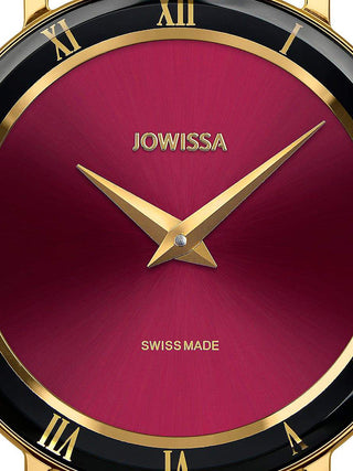 Angle shot of Jowissa J2.291.M Red Dial Gold Stainless Steel Womens Watch on white background