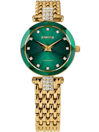 Front view of Jowissa J5.497.S Green Dial Gold Stainless Steel Womens Watch on white background