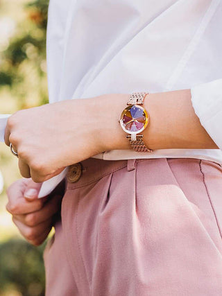 Angle shot of Jowissa J5.714.M Red Dial Rose Gold Stainless Steel Womens Watch on white background