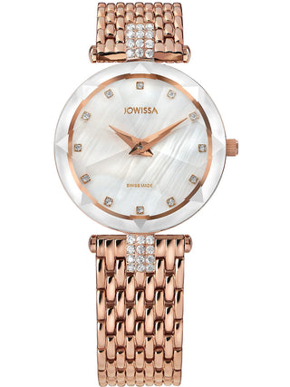 Front view of Jowissa J5.774.M White Dial Rose Gold Stainless Steel Womens Watch on white background