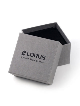 Angle shot of Lorus RXN23DX5 Black Dial Silver Stainless Steel Unisex Watch on white background