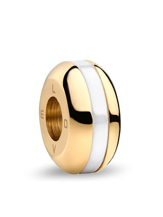 Angle shot of Bering 11022-334-LOVELY-1-GWP190 White Dial Gold Stainless Steel Womens Watch on white background