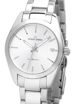 Front view of Jacques Lemans LP-132F Silver Stainless Steel Womens Watch on white background