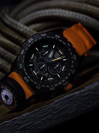 Angle shot of Luminox Chronograph XB.3749 Black Dial Unisex Watch on white background