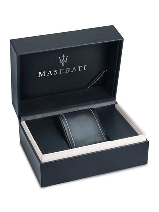 Angle shot of Maserati R8853100021 Silver Dial Gold Stainless Steel Unisex Watch on white background