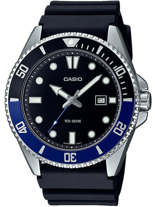 Front view of Casio Collection MDV-107-1A2VEF Black Resin Mens Watch on white background