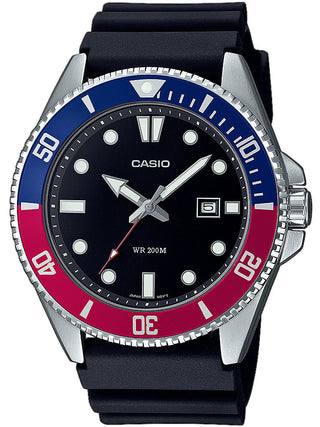 Front view of Casio Collection MDV-107-1A3VEF Black Resin Mens Watch on white background