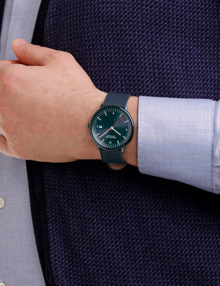 Angle shot of Mondaine MLE.41240.LDV Blue Stainless Steel Unisex Watch on white background