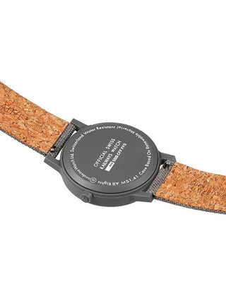 Angle shot of Mondaine MS1.41180.LH Grey Unisex Watch on white background