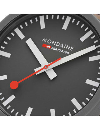 Angle shot of Mondaine MS1.41180.LH Grey Unisex Watch on white background