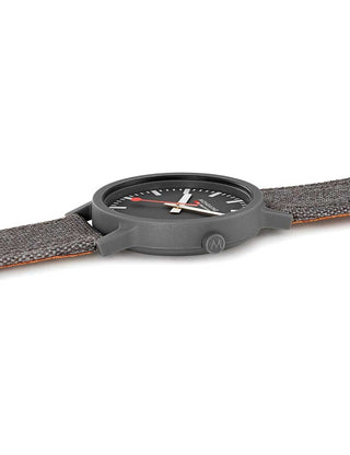 Angle shot of Mondaine MS1.41180.LH Grey Unisex Watch on white background