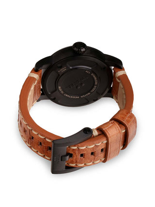 Angle shot of TW Steel MS31 Black Dial Brown Leather Unisex Watch on white background