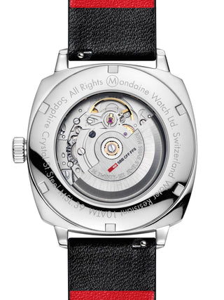 Angle shot of Mondaine MSL.3961B.LBV White Dial Black Leather Unisex Watch on white background