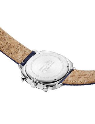 Angle shot of Mondaine Chronograph MSL.41440.LD.SET Blue Stainless Steel Unisex Watch on white background