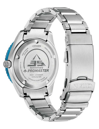 Angle shot of Citizen NB6026-56L Blue Dial Silver Titanium Unisex Watch on white background