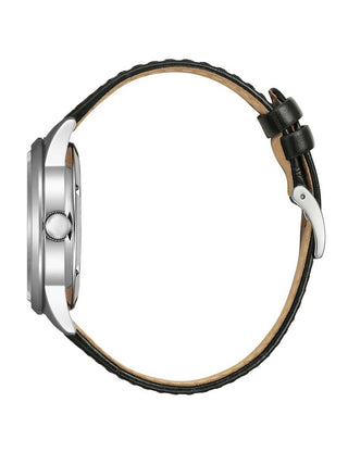 Angle shot of Citizen NY4058-01EE Black Leather Unisex Watch on white background