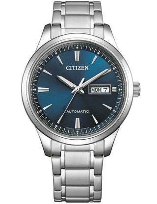 Front view of Citizen NY4058-79LE Blue Dial Silver Stainless Steel Unisex Watch on white background