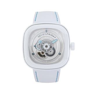 Front view of Sevenfriday P-Series Blue Curacao SF-P1C-05 Mens Watch on white background