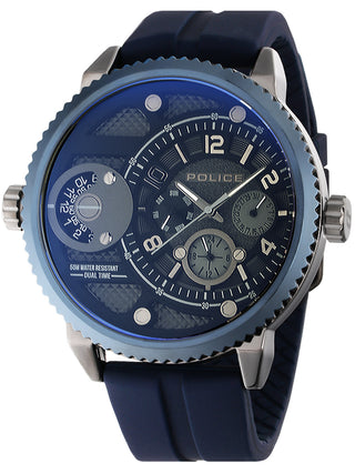 Front view of Police PEWJQ2195240 Blue Silicone Unisex Watch on white background