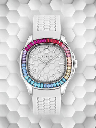 Angle shot of Philipp Plein PWTAA0223 White Silicone Womens Watch on white background