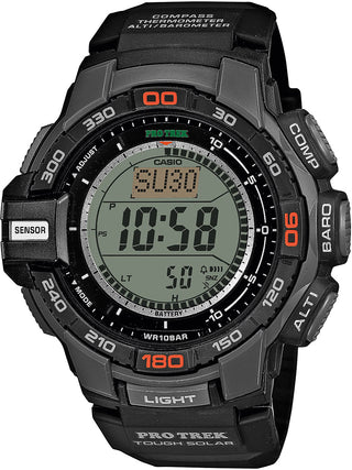 Front view of Casio Pro-Trek PRG-270-1ER Black Resin Mens Watch on white background