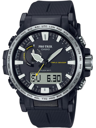 Front view of Casio Pro-Trek PRW-61-1AER Black Resin Mens Watch on white background