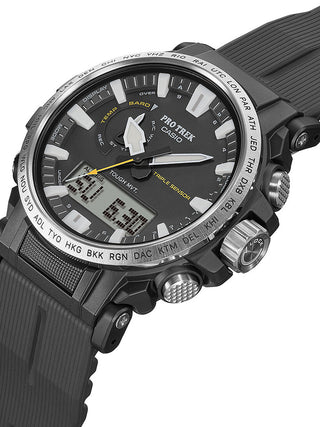 Angle shot of Casio Pro-Trek PRW-61-1AER Black Resin Mens Watch on white background