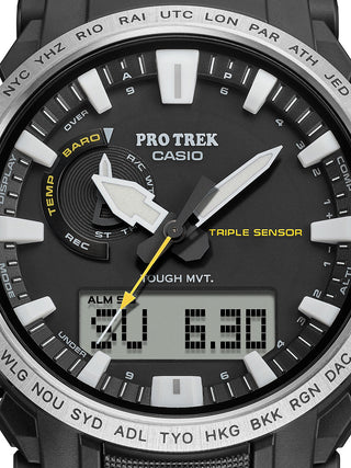 Angle shot of Casio Pro-Trek PRW-61-1AER Black Resin Mens Watch on white background