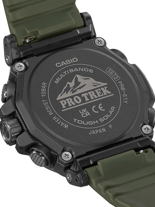 Angle shot of Casio Pro-Trek PRW-61Y-3ER Green Resin Mens Watch on white background