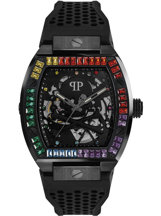 Front view of Philipp Plein PWBAA0621 Black Silicone Unisex Watch on white background