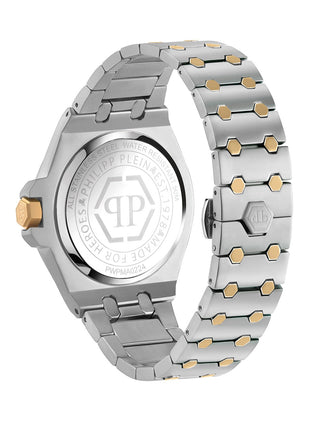 Angle shot of Philipp Plein PWPMA0224 Green Dial Gold Stainless Steel Unisex Watch on white background