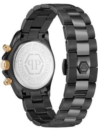 Angle shot of Philipp Plein Chronograph PWSBA0623 Black Stainless Steel Womens Watch on white background