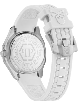 Angle shot of Philipp Plein PWTAA0223 White Silicone Womens Watch on white background